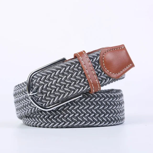 Grijze modieuze elastische riem, imitatieleer, unisex, voor een tijdloze look.