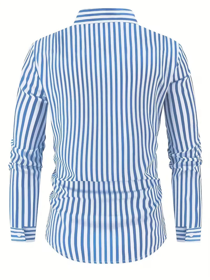Stijlvol herenoverhemd slim fit met mandarijn kraag en verticale strepen. Geschikt voor zakelijk casual.