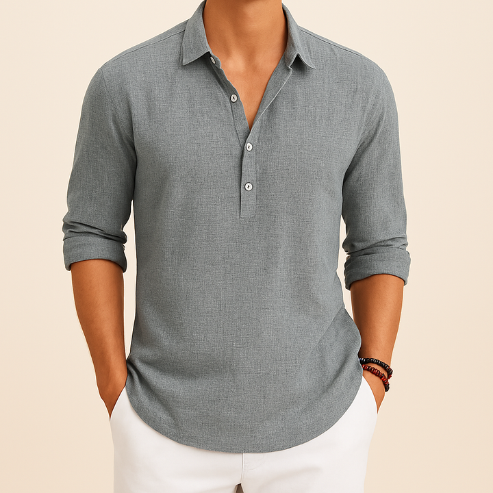 Lente/herfst heren overhemd, losse pasvorm, lange mouwen. Comfortabele en stijlvolle pullover herenkleding.
