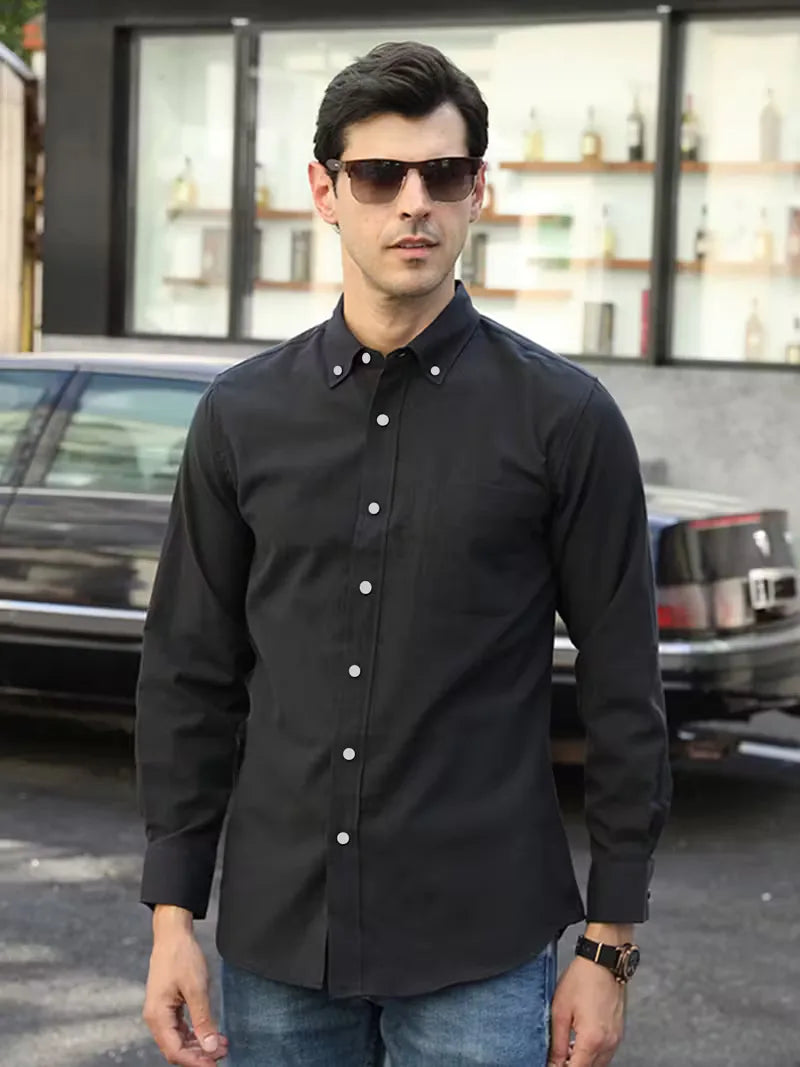 Comfortabel heren casual overhemd, mandarin kraag, lange mouwen, regular fit, dagelijks te dragen.