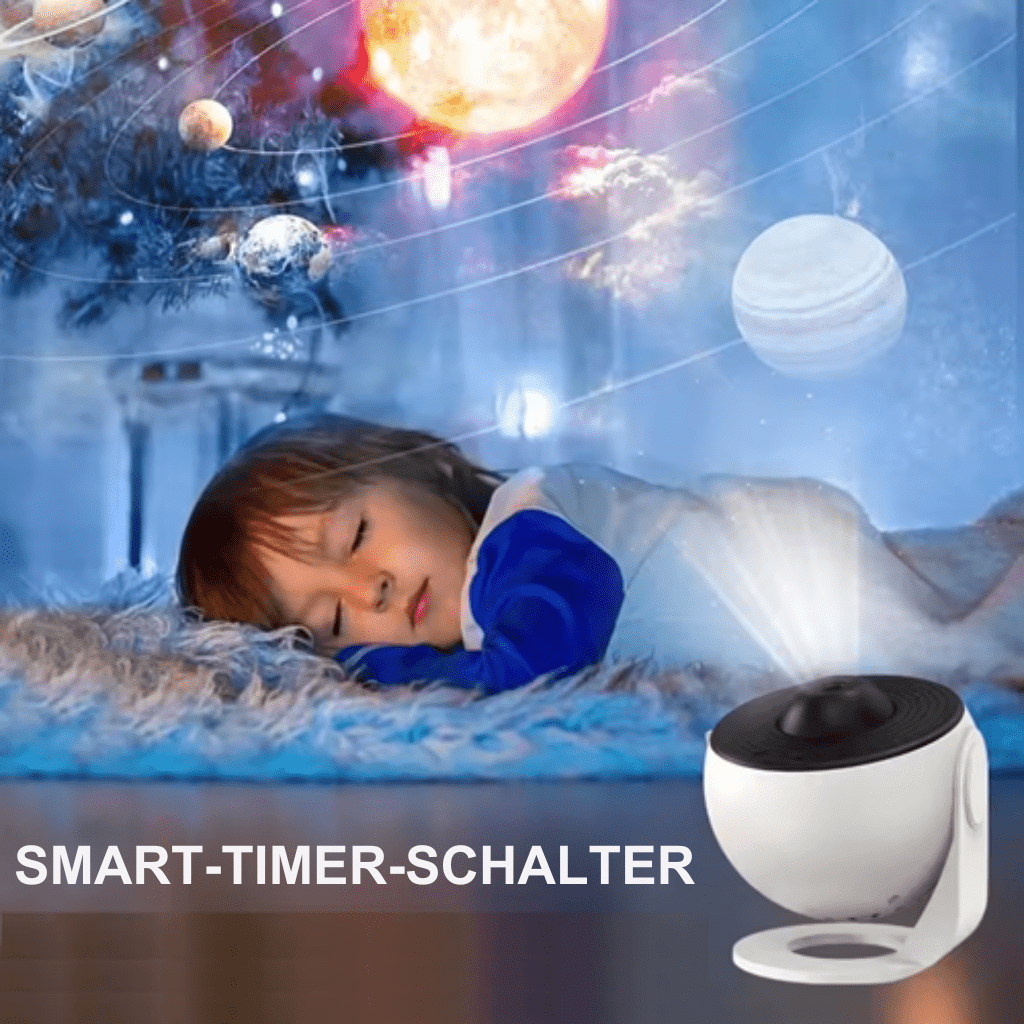 Moderne zwarte sterrenhemelprojector, ideaal als nachtlamp en sfeerverlichting met 13 galaxie-schijven.