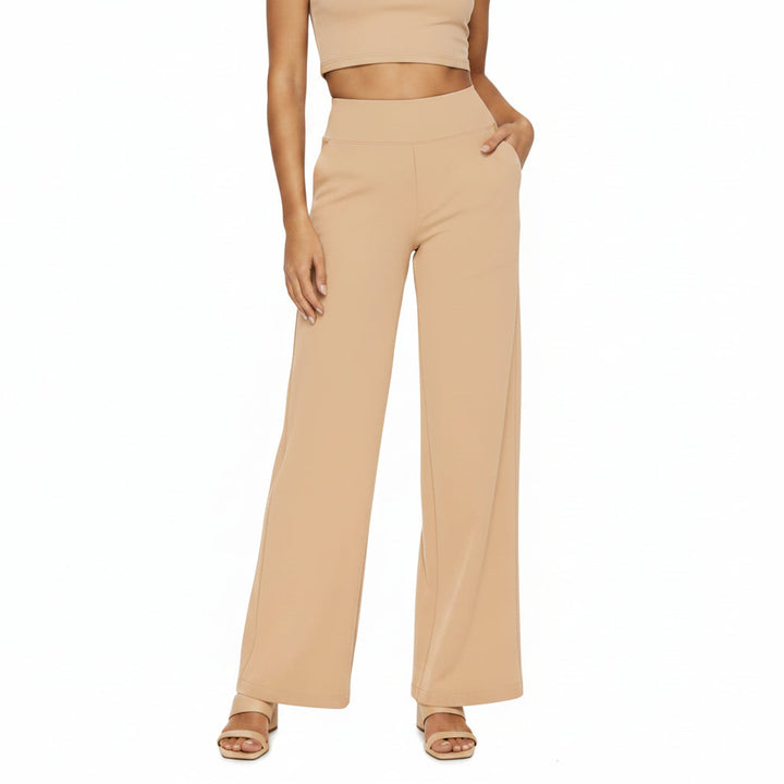 Stretch damesbroek met rechte pijpen, gebreid en hoge taille; ultiem comfort en stijl voor elke gelegenheid.