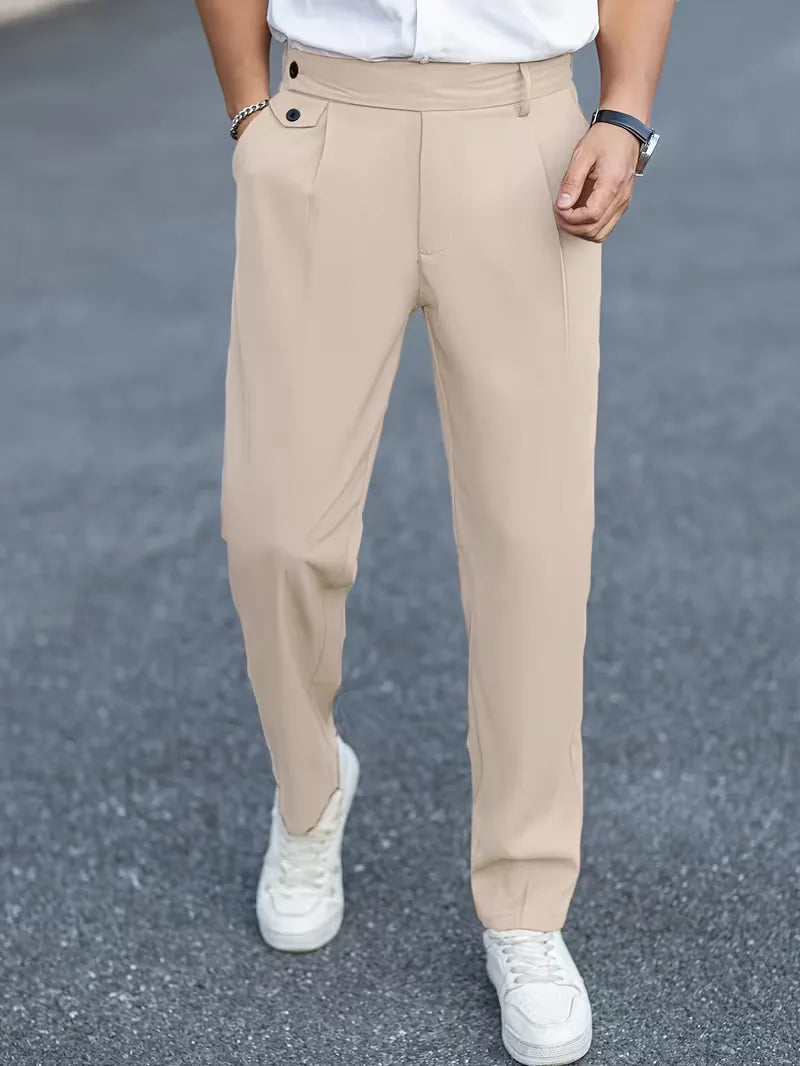 Hoge kwaliteit heren pantalon, straight leg, smart casual, duurzaam polyester.