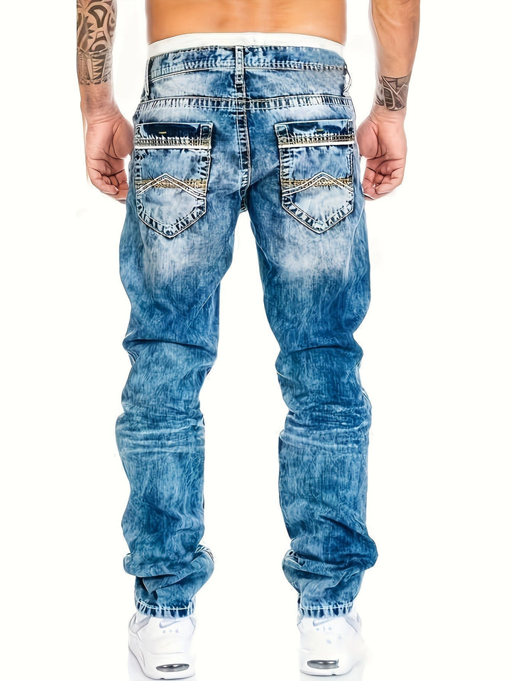 Opvallende heren distressed slim fit jeans, punk stijl. Een must-have voor streetwear en modebewuste heren.
