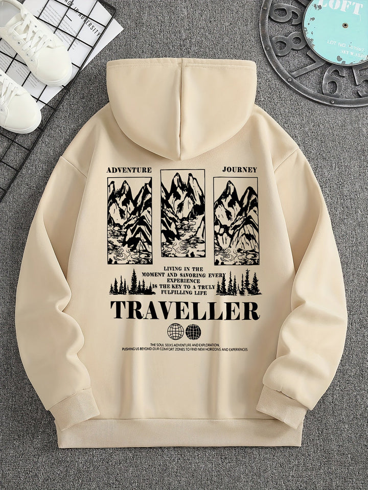 Comfortabele heren hoodie met capuchon, losse pasvorm en zacht beige materiaal. Ideaal voor dagelijks gebruik.