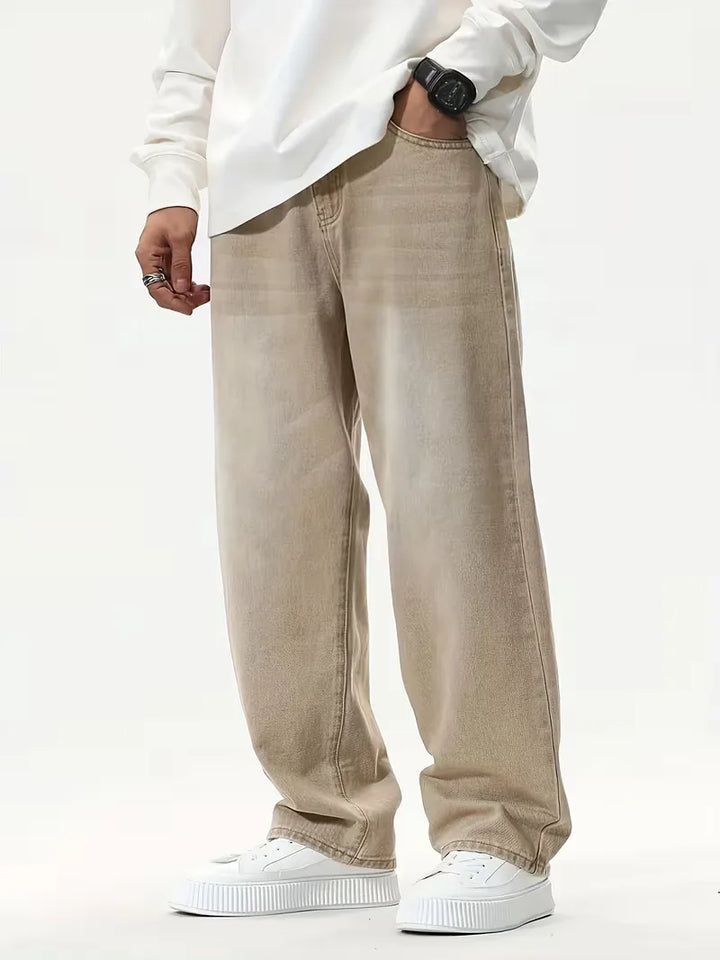 Comfortabele kaki wide leg jeans voor heren, perfect voor lente/zomer streetwear; een moderne loose fit.