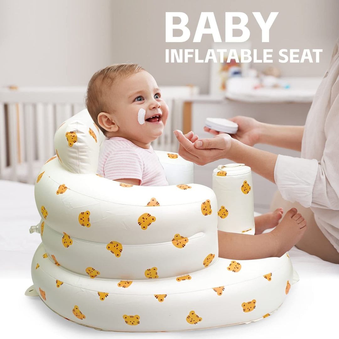 Opblaasbare zitleerstoel voor baby's, met stevige en ondersteunende rugleuning.