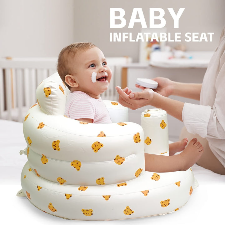 Opblaasbare zitleerstoel voor baby's, met stevige en ondersteunende rugleuning.