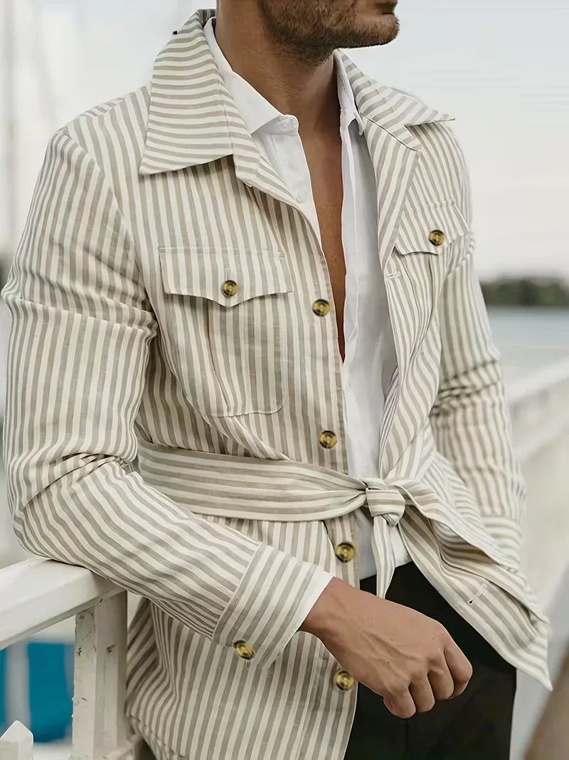 Casual gestreept herenoverhemd, slim fit, lange mouwen met knoopsluiting.