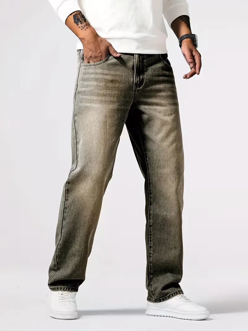 Trendy heren straight-leg jeans, loose fit, petrol blauw. Stijlvol en comfortabel voor een moderne look.