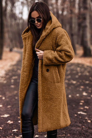 Nieuwe collectie: dames lange teddy jas met capuchon, een modieuze en warme herfst/winterjas, zeer comfortabel.
