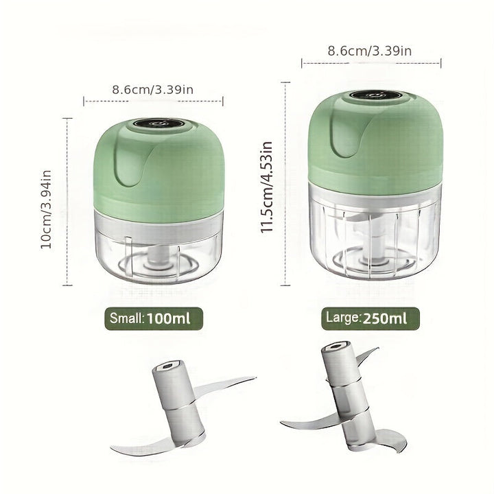 Compacte draadloze groentehakker, perfect voor kleine keukens. USB-oplaadbare elektrische keukenhulp.
