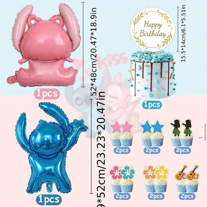 Vrolijke Stitch decoraties en ballonnen set voor het versieren van een onvergetelijke kinderverjaardag.