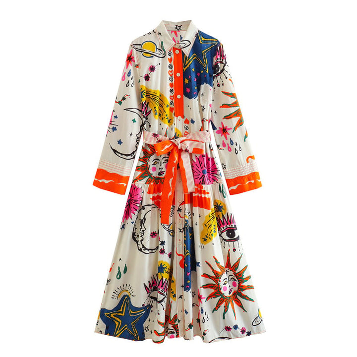 Veelkleurige casual dames overhemdjurk, geschikt als zomerjurk of lentejurk.