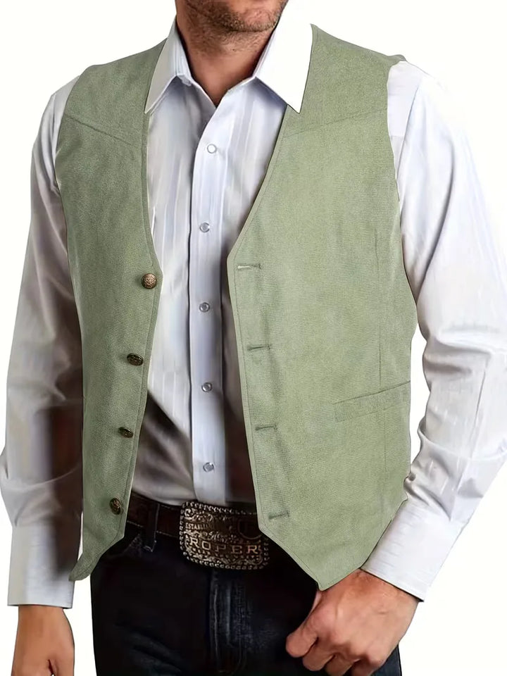 Elegant heren gilet met V-hals, knoopsluiting, voor formele en casual chique outfits.