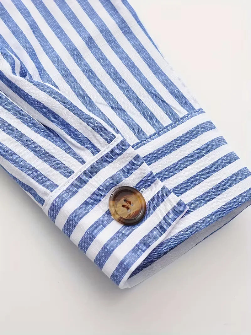 Smart casual gestreept slim fit overhemd, lange mouwen, met tijdloze elegantie.