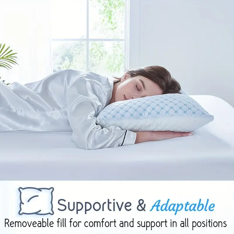 Verstelbaar koel traagschuim kussen met zachte bamboe hoes, hypoallergeen voor een frisse en comfortabele nacht.