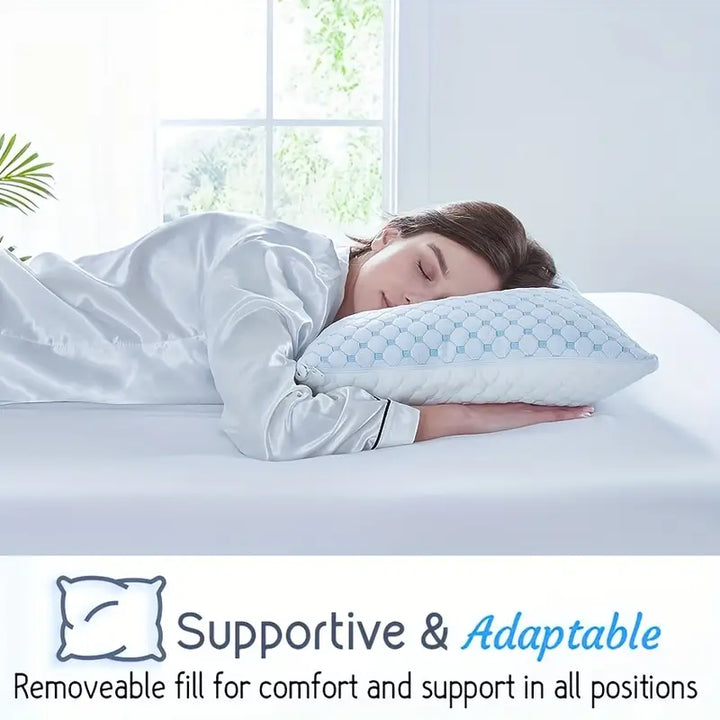 Verstelbaar koel traagschuim kussen met zachte bamboe hoes, hypoallergeen voor een frisse en comfortabele nacht.