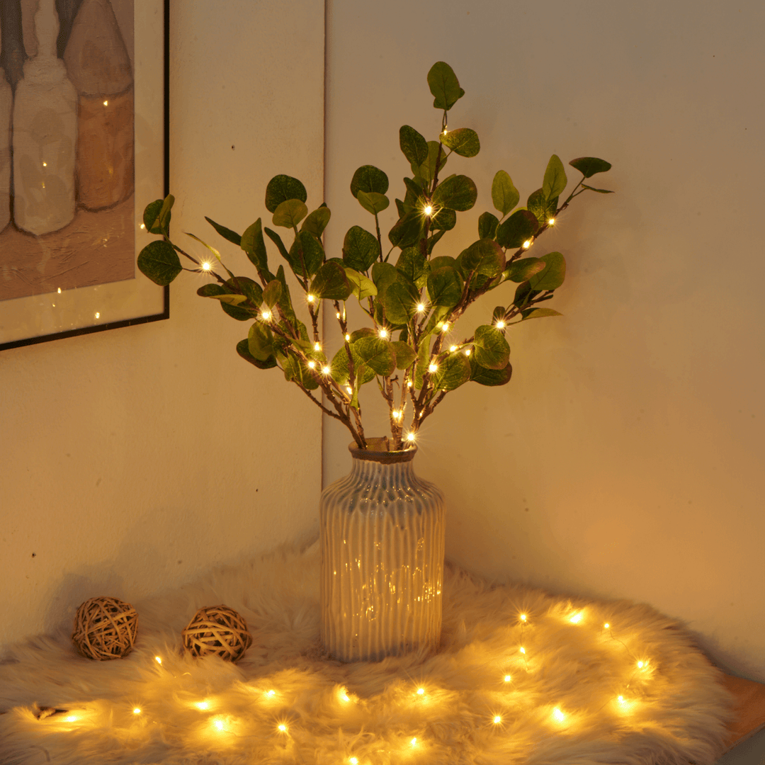 Elegante 70cm LED olijftak tafellamp met warm wit sfeerlicht. Decoratieve batterijverlichting voor binnen. Draadloos.