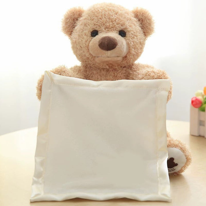 Zingende en sprekende peek-a-boo knuffelbeer, zacht pluche en interactief speelgoed. Geschikt voor baby's en kinderen.
