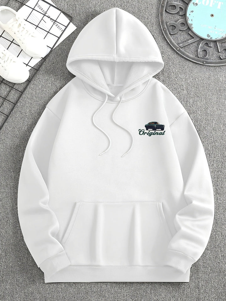 Stoere heren hoodie met iconische muscle car print, vintage stijl voor een unieke streetwear look.