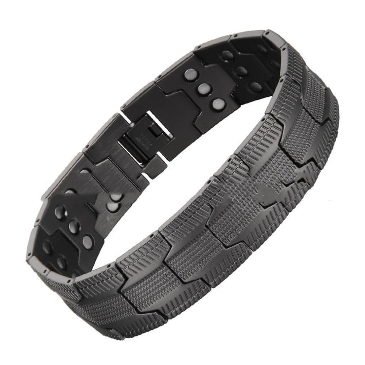 Stijlvolle roodkoperen herenarmband; een breed en modern accessoire, perfect voor de modebewuste man.