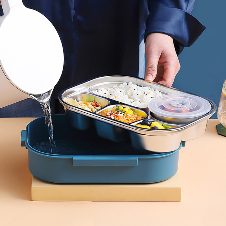 Geniet van warme maaltijden op picknick met deze thermische RVS bento lunchbox met handige compartimenten.