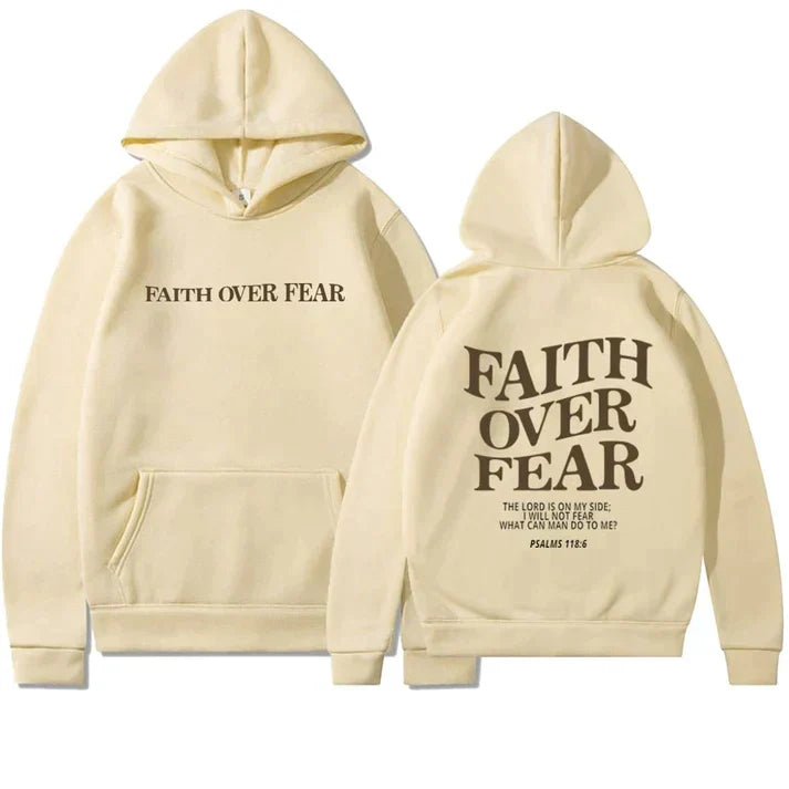 Comfortabele uniseks hoodie met bijbeltekst Psalm 118:6 'Geloof Over Angst'. Ideale statement hoodie.