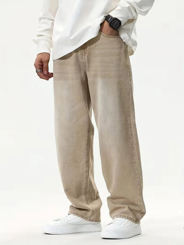 Heren loose fit wide leg jeans in kaki, ideaal voor casual streetwear met een moderne pasvorm en comfort.