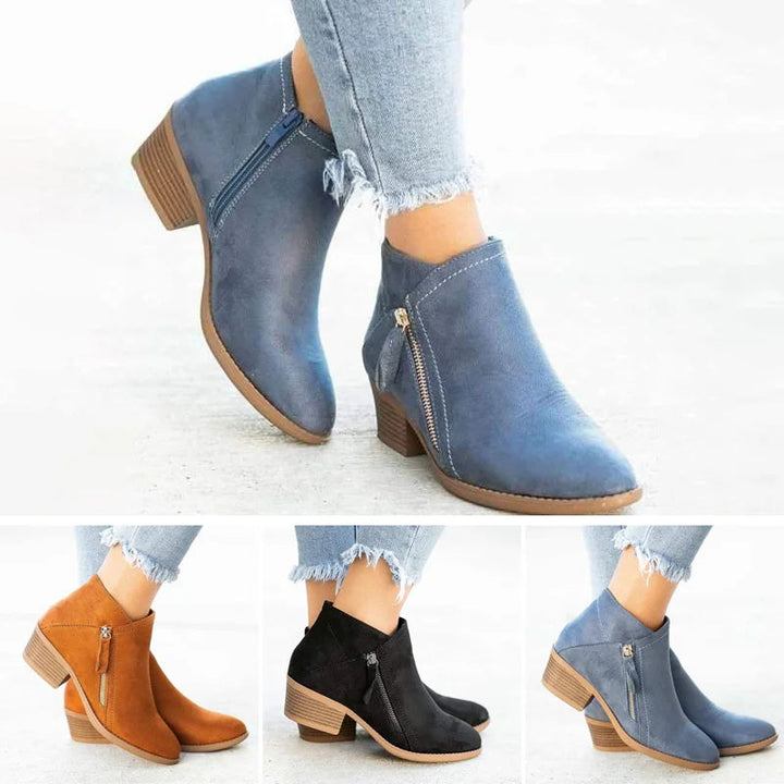 Modieuze blauwe orthopedische dameslaarzen; ideaal voor voetondersteuning en een stijlvolle look.