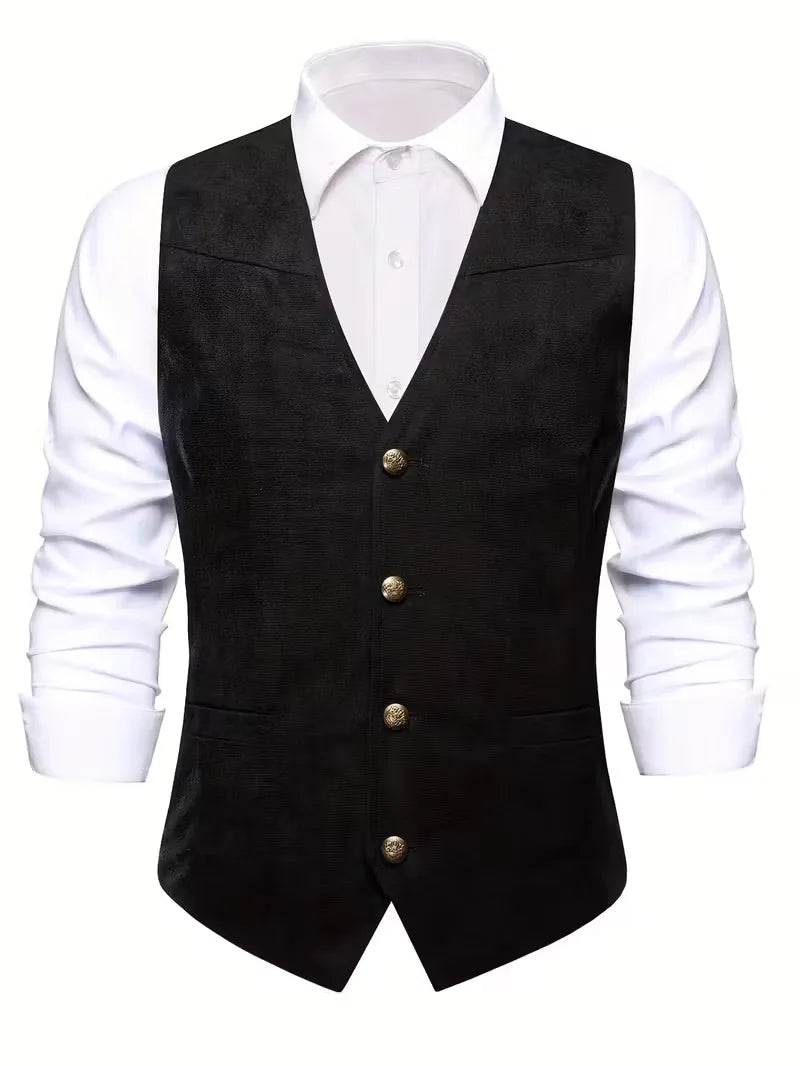 Klassiek heren gilet met V-hals en knopen, geschikt voor smartcasual en formele outfits.