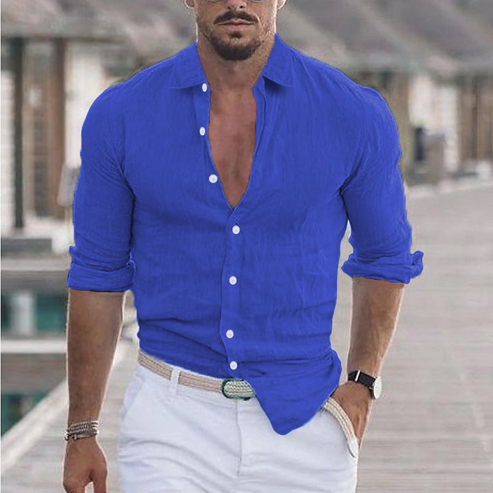 Veelzijdig linnen heren overhemd, turn-down kraag, geschikt voor casual en semi-formele looks.