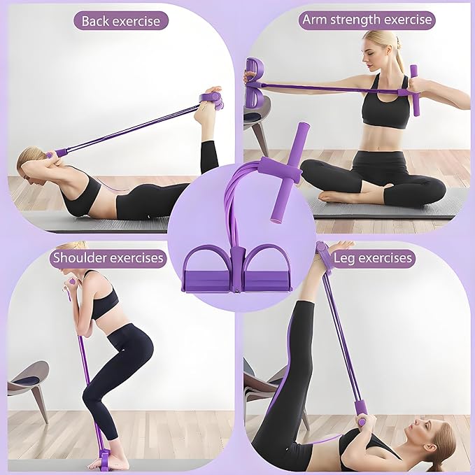 Vrouw traint met de fitness weerstandsbanden set, perfect voor krachttraining en mobiliteit thuis of onderweg.
