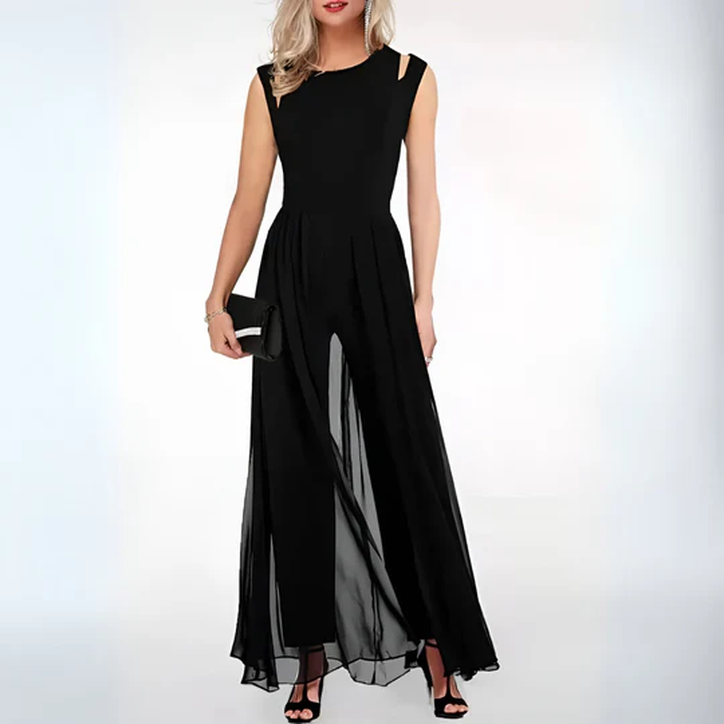 Elegante mouwloze damesjumpsuit in zwart, koningsblauw of wit. Stijlvolle one-piece voor elke gelegenheid.