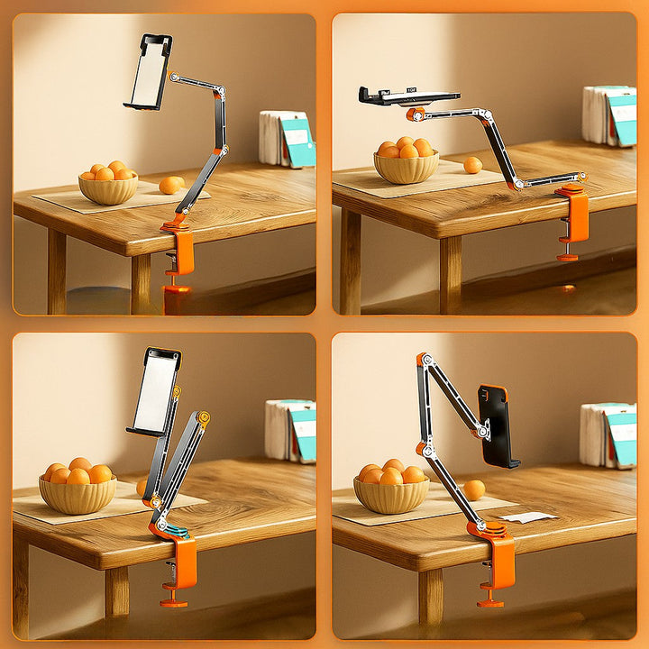 Universele verstelbare aluminium houder voor tablet & telefoon. Zilveren standaard, ideaal als iPad of telefoon bureauhouder.