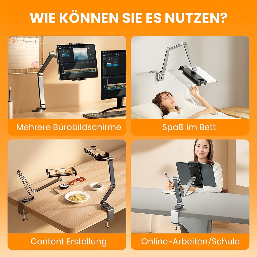 Kynara verstelbare aluminium keukenhouder voor tablet & telefoon. Universele, ergonomische standaard voor handsfree gebruik.