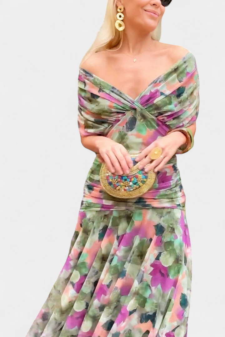 Comfortabele elegante V-hals wikkel midi-jurk voor dames. Perfect voor zowel kantoor als vrije tijd.