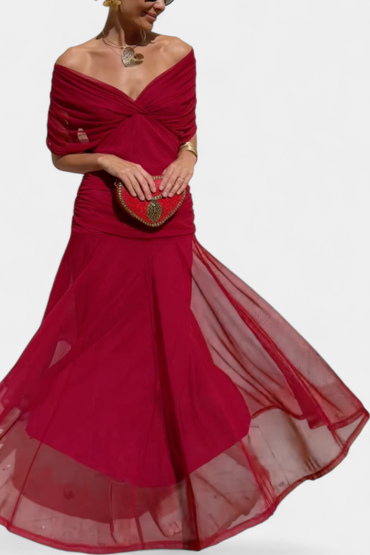 Zomerse dames V-hals overwrap midi-jurk. Luchtig, comfortabel en modieus.