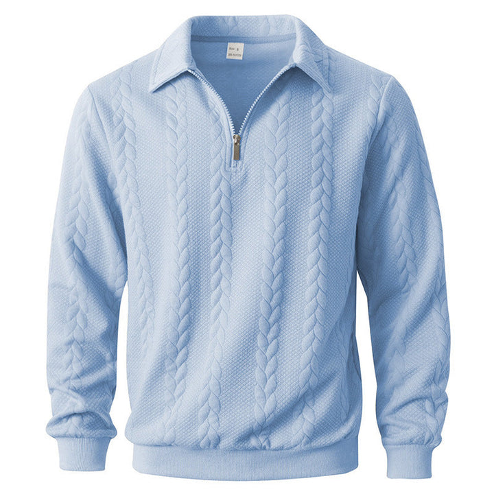 Comfortabele heren polo shirt, lange mouwen, met halve rits en uniek kabelpatroon voor dagelijkse stijl.