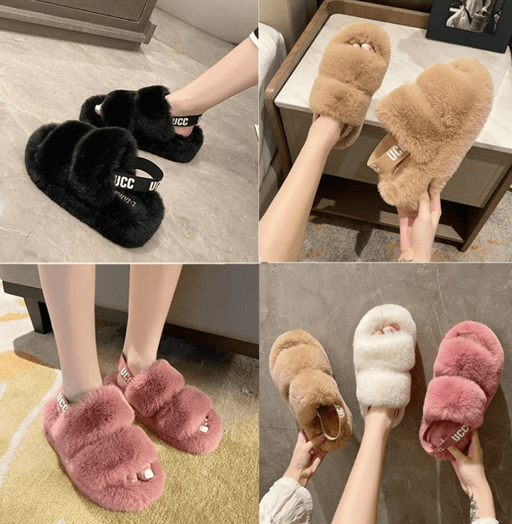 Antislip zool van zachte dames winter slippers. Veilige en comfortabele Fluffy Flops™ voor binnen.