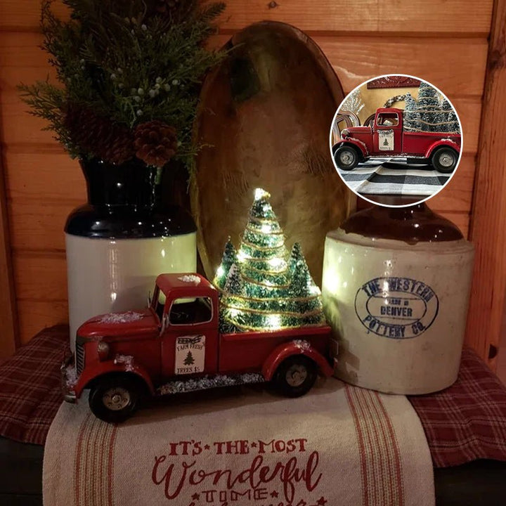Charmante rode vrachtwagen decoratie van hars, brengt een vintage kerstgevoel in uw woning.