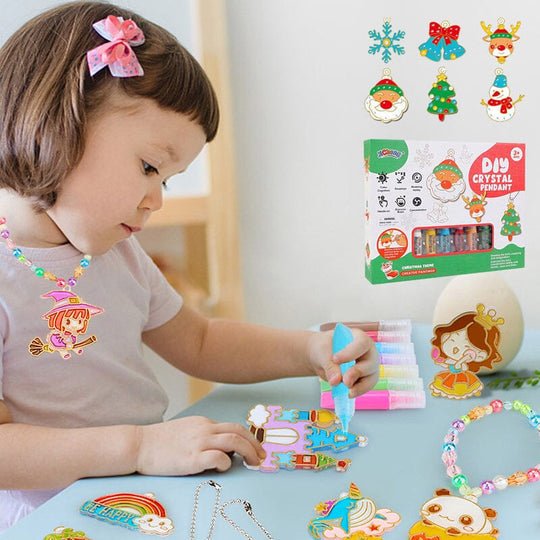 Complete knutselpakket met kristalverf voor kinderen. Maak zelf unieke, fonkelende hangers als sieraden.