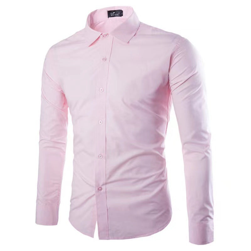 Blauw kreukvrij heren overhemd, comfortabel en modern, perfect voor werk of vrije tijd.