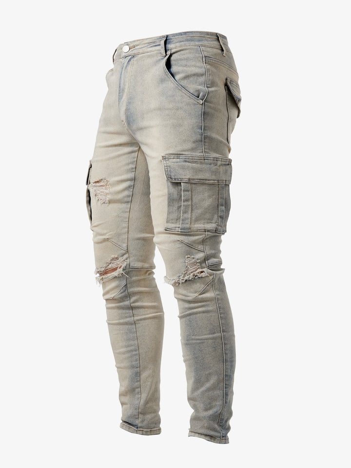Comfortabele heren slim fit cargo jeans van stretchdenim, met veel zakken en een trendy uitstraling.