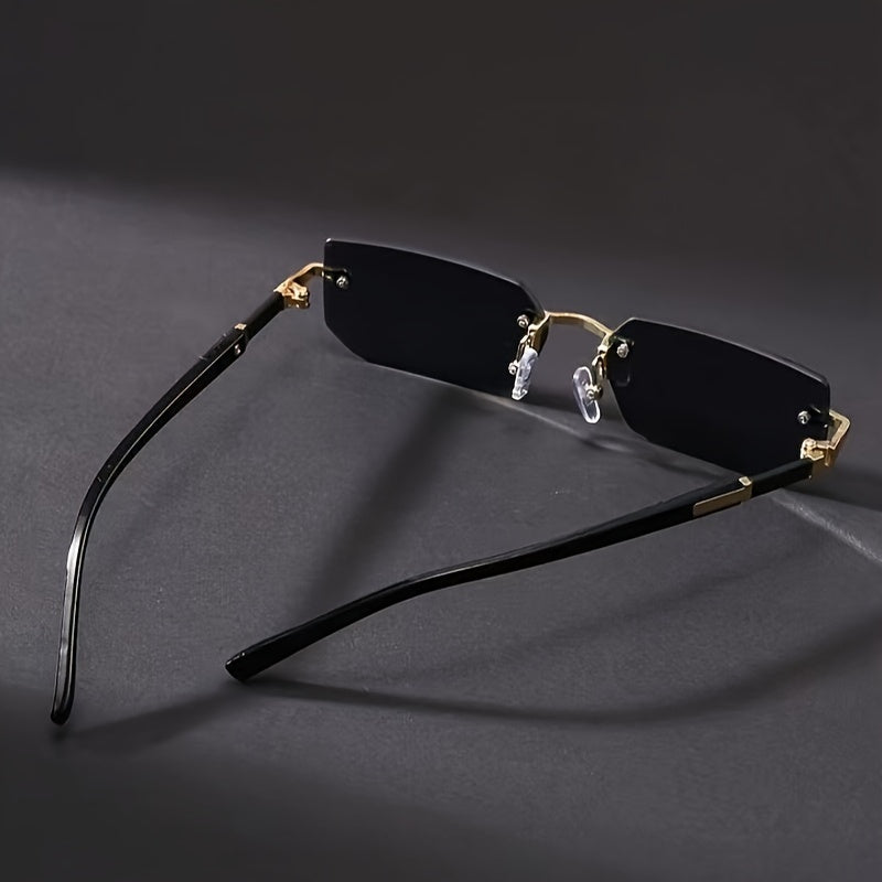 Elegante heren vintage bril, montuurloos met roestvrijstalen pootjes en vierkante lenzen voor een moderne look.