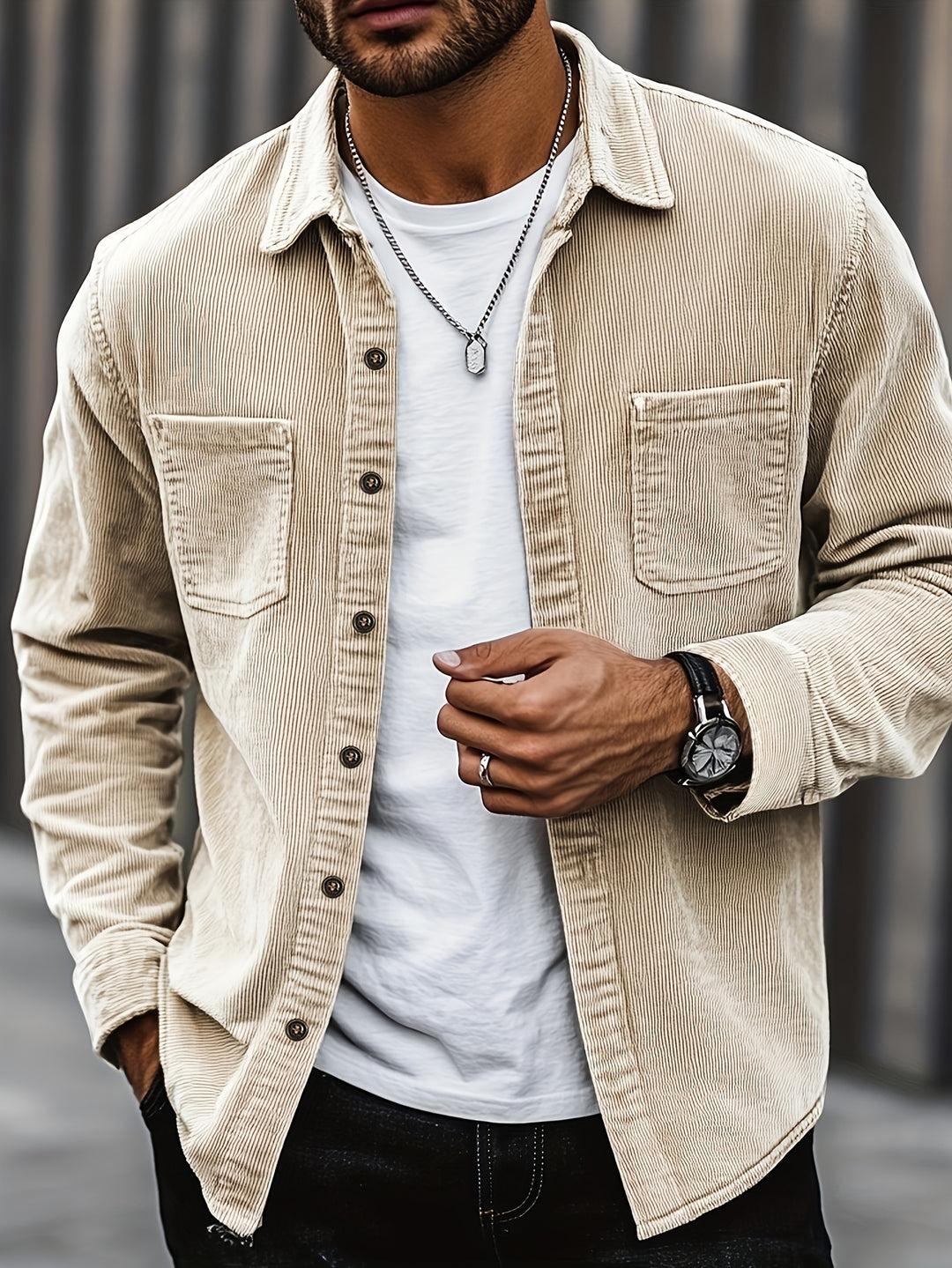 Comfortabele heren overhemdjas met borstzakken voor een relaxte, casual look.