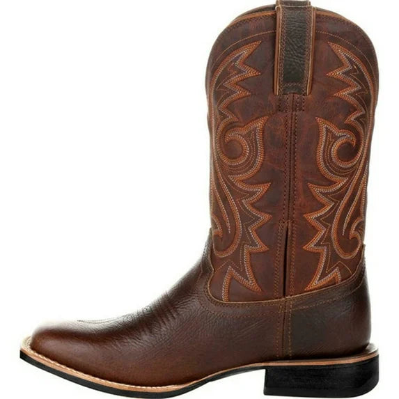 Zwarte leren westerse heren enkellaarzen. Elegante cowboylaarzen voor mannen, geschikt voor alle seizoenen.