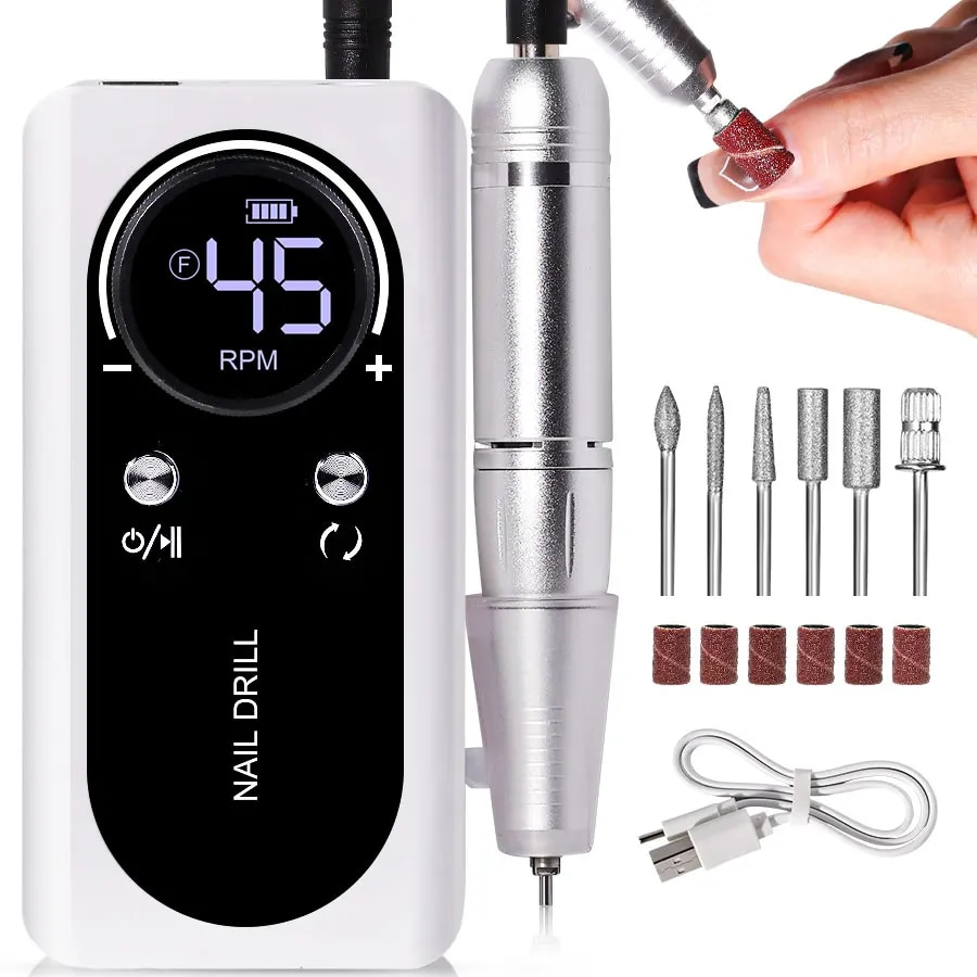 Draagbare elektrische nagelvijl (45000RPM) voor professionele manicure & pedicure. Oplaadbaar, stil.