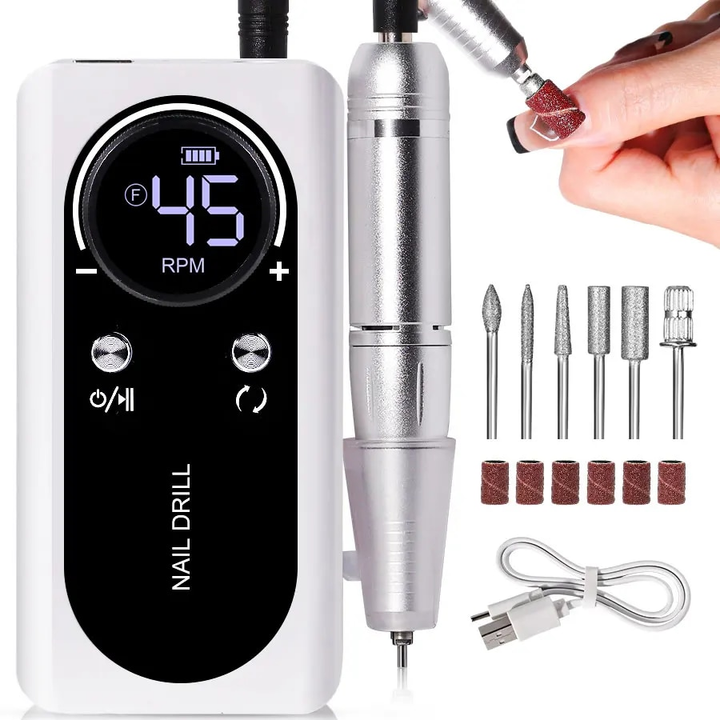 Draagbare elektrische nagelvijl (45000RPM) voor professionele manicure & pedicure. Oplaadbaar, stil.