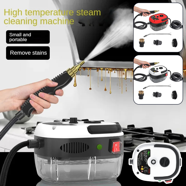 Krachtige 2500W universele stoomreiniger voor dieptereiniging van huis en auto, met diverse accessoires.